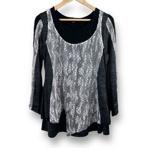 Picadilly Fashions Women's Size XS Long Sleeve Layered Knit‎ Sweater Black Gray